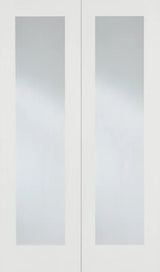 White glazed internal door pair with vertical glass panels