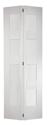 White shaker glazed 4 panel bi-fold door closed, showing vertical design details