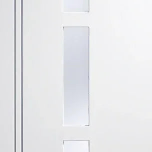 White glazed internal door with three vertical glass panels and modern design