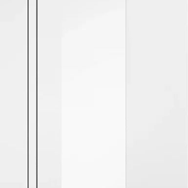 White glazed interior door with central frosted glass panel and simple vertical grooves