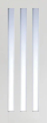 White Utah Glazed 3L door with three vertical clear glass panels, modern interior design
