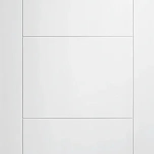 White interior door with five horizontal panels, modern minimalist design