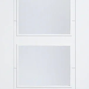 White glazed interior door with four clear glass panels, modern rectangular design