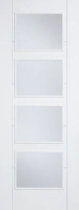 White glazed interior door with four clear glass panels, modern rectangular design