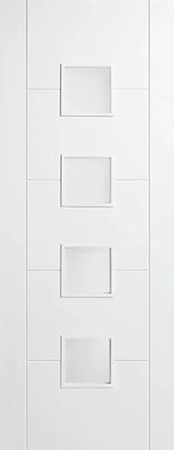 White Vancouver Glazed 4L frosted interior door with four square glass panels