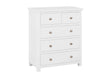 White 2 drawer chest with silver handles, modern finish, angled front view