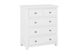 White 2 drawer chest with silver handles, modern finish, angled front view