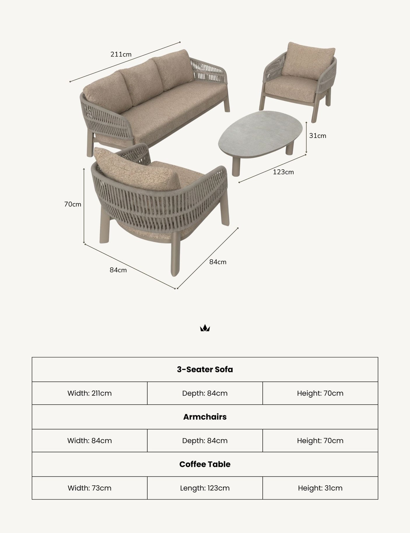 Image of ZURO 5-Seater Lounging Set with Coffee Table