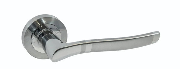 Zinc escutcheon door handle in brushed chrome finish, modern design, side view