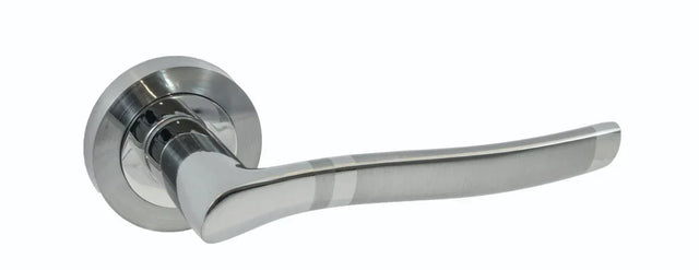 Zinc escutcheon door handle in brushed chrome finish, modern design, side view
