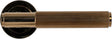 Bright coffee door handle with grooved brass finish shown from the side