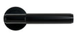 Matt black door handle with ribbed grip and round backplate, modern hardware detail