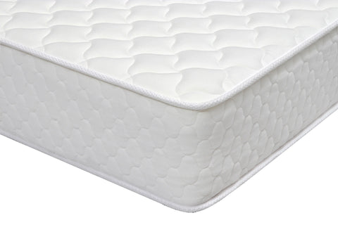White quilted mattress corner with textured top and stitched edge detail