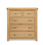 Oak chest of drawers with five drawers and metal handles, front view