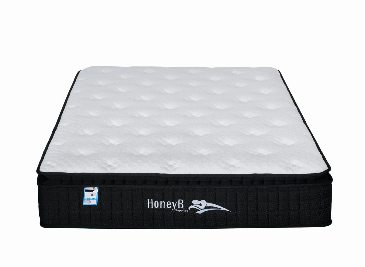 White and black mattress with quilted top shown from front view