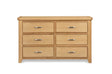 Oak chest of drawers with six compartments and silver handles, front view