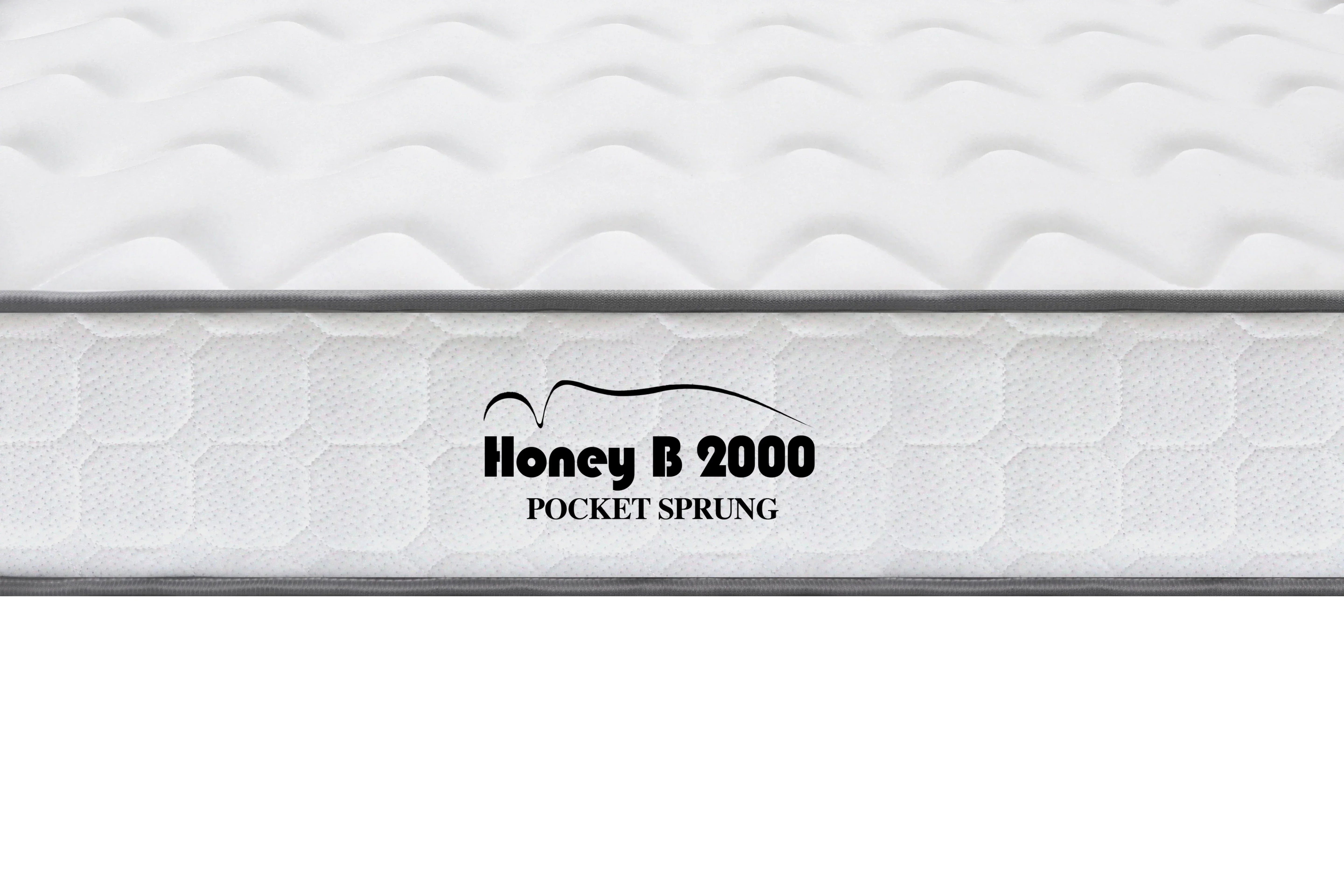 Honey B 2000 pocket sprung mattress with quilted white cover and grey trim