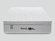 White quilted mattress with pillow top and fire resistant label, front view