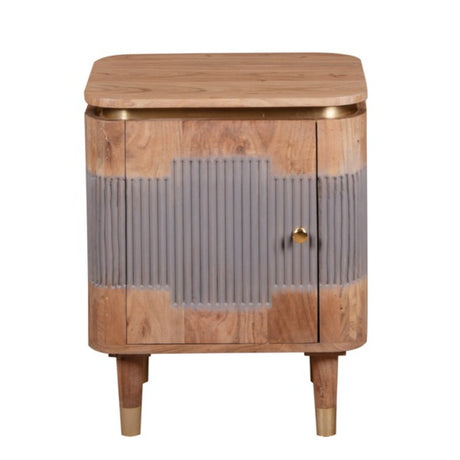 Wilton Acacia Wood Bedside Table with natural grain finish in a stylish bedroom setting