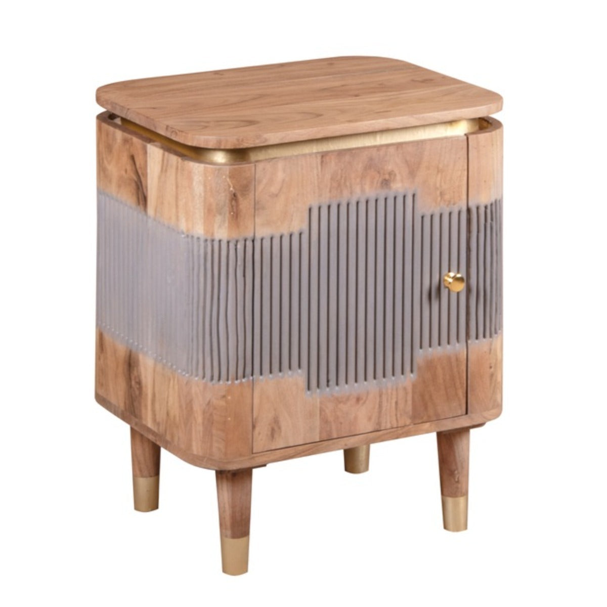 Wilton Acacia Wood Bedside Table with natural grain finish in a stylish bedroom setting