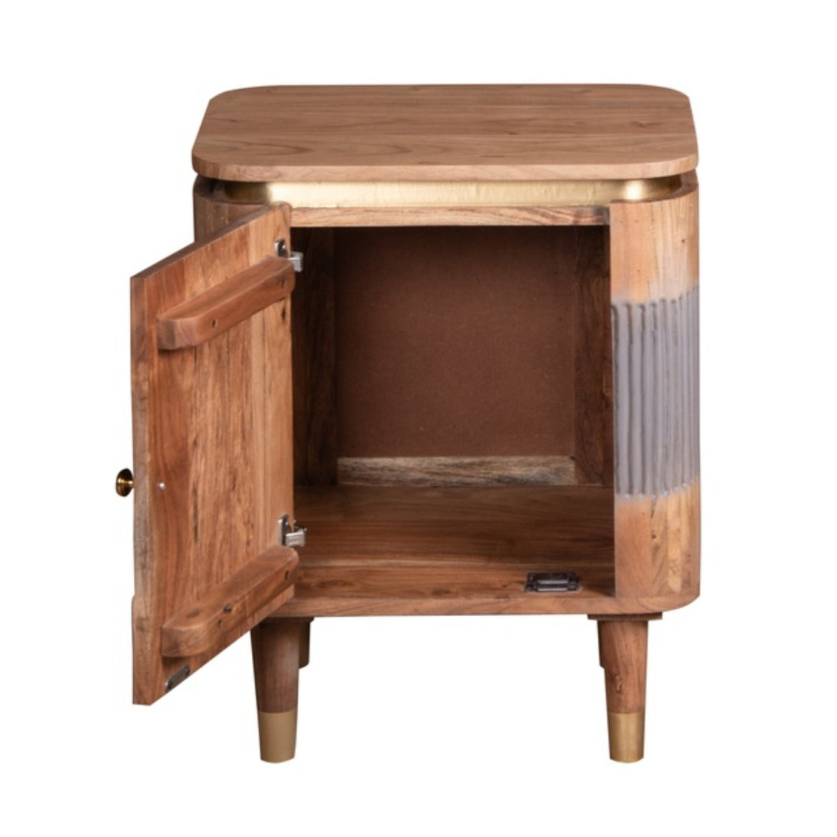 Wilton Acacia Wood Bedside Table with natural grain finish in a stylish bedroom setting