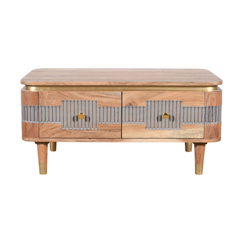 Wilton Acacia Wood Coffee Table with two drawers in a modern living room