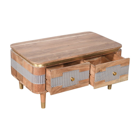 Wilton Acacia Wood Coffee Table with two drawers in a modern living room