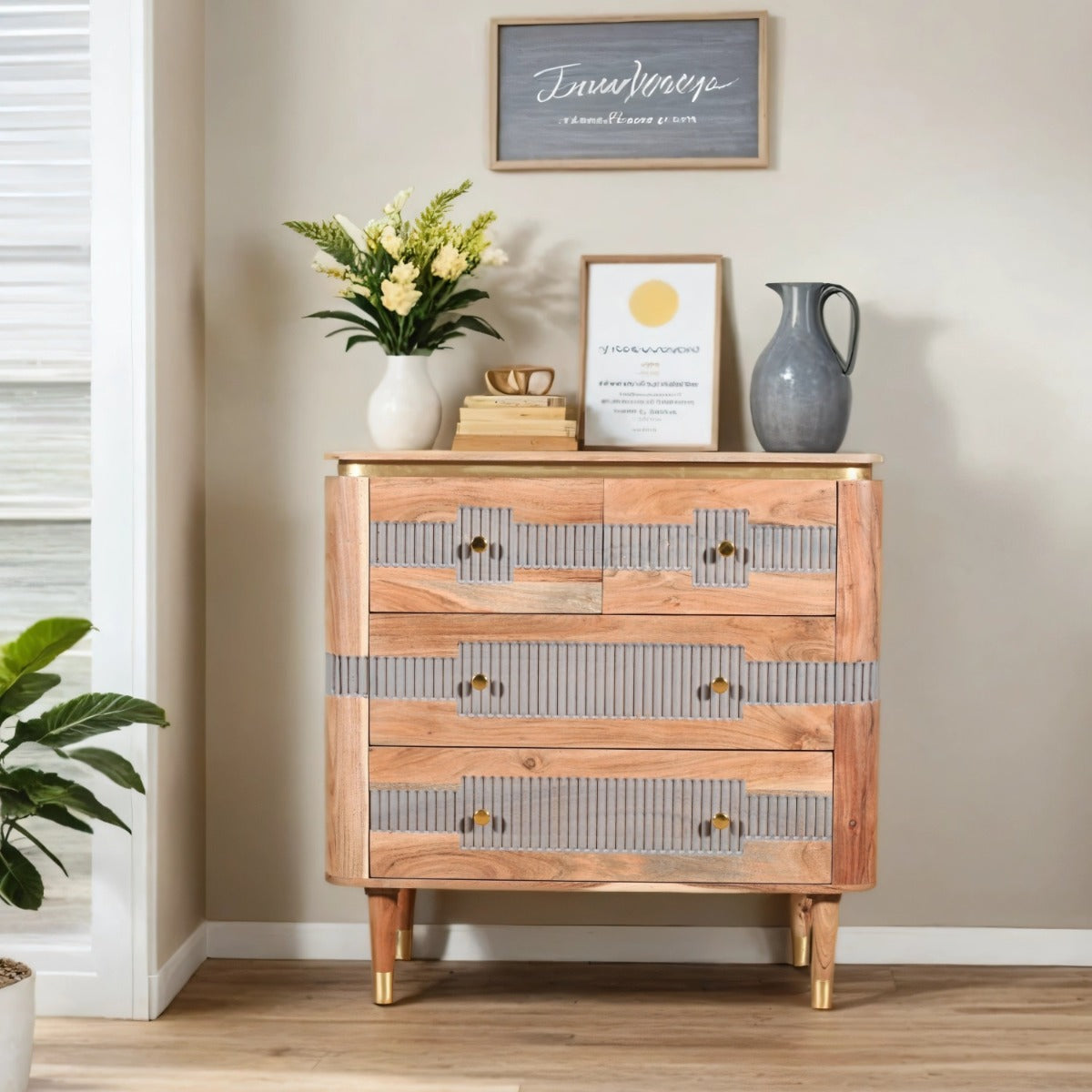 Stylish Wilton 4 Drawer Chest made of natural acacia wood
