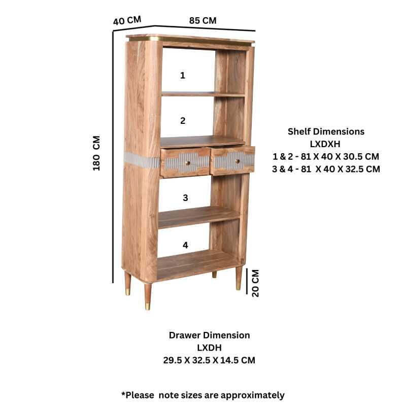Wilton Acacia Wood 2 Drawers Open Bookcase - View 3