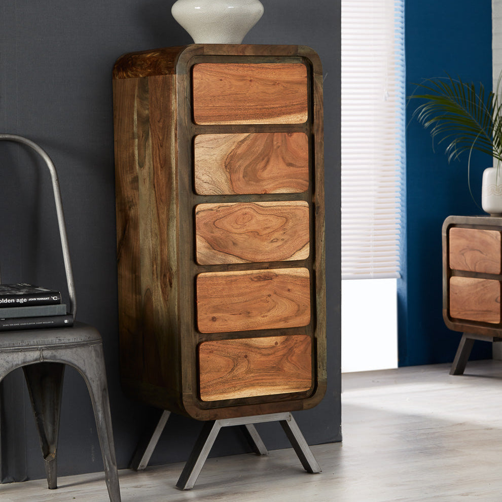Aspen 5 drawer tall chest made from reclaimed metal and wood