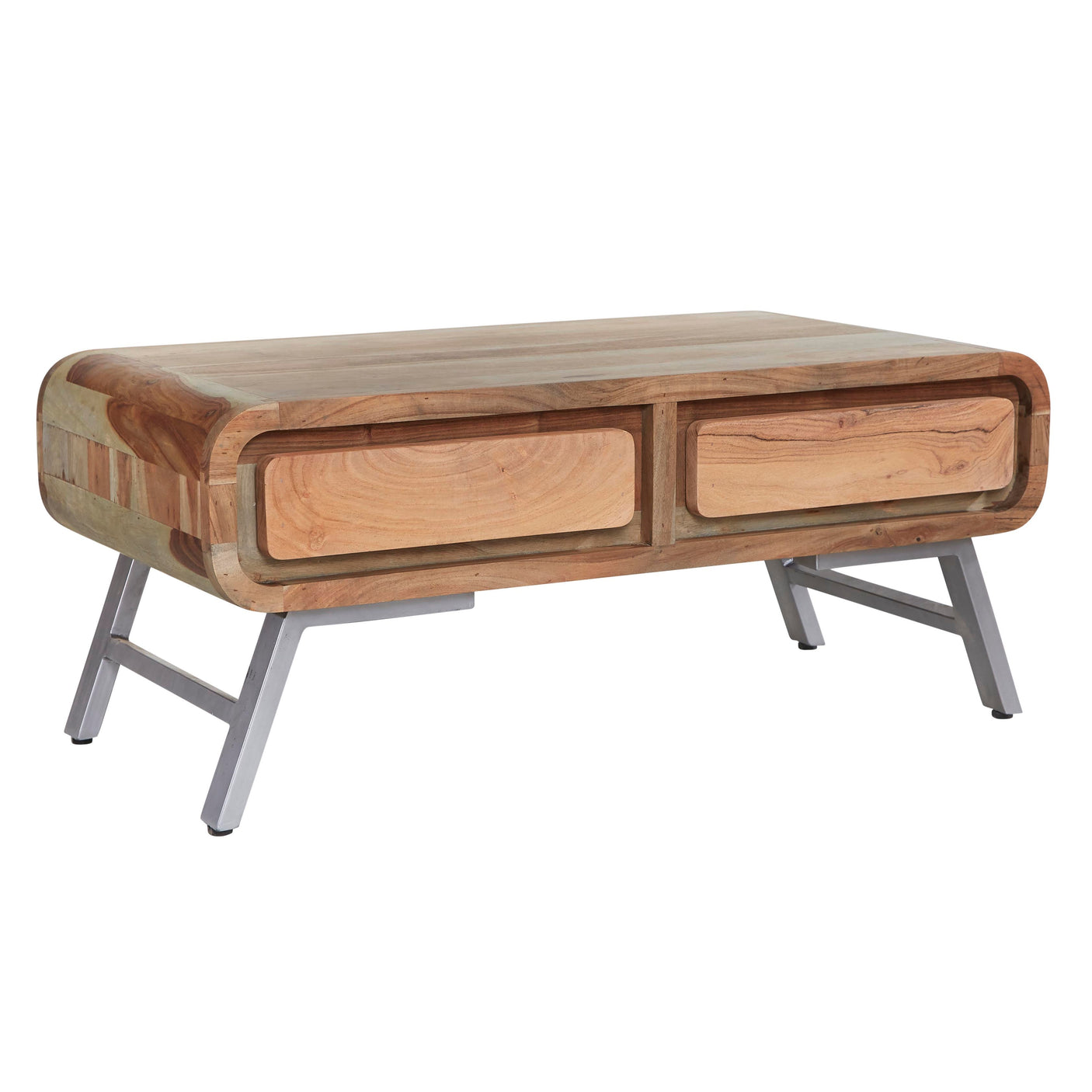 Aspen Coffee Table with 2 drawers, crafted from solid hardwood and reclaimed metal
