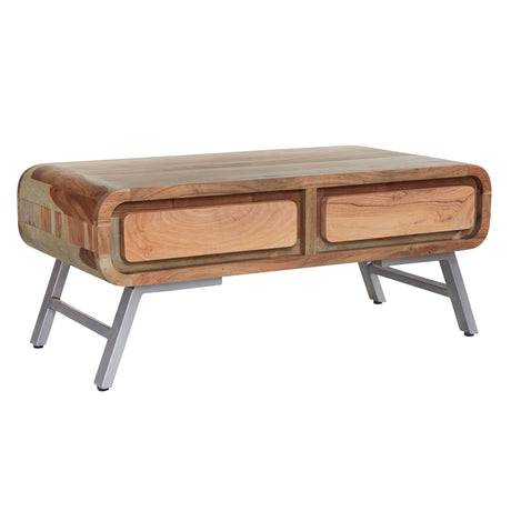 Aspen Coffee Table with 2 drawers, crafted from solid hardwood and reclaimed metal