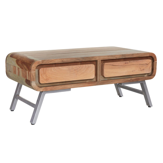 Aspen Coffee Table with 2 drawers, crafted from solid hardwood and reclaimed metal