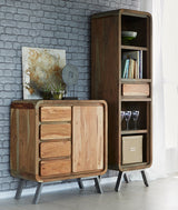 Aspen Narrow Bookcase made from solid hardwood and reclaimed metal