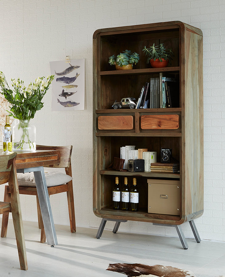 Aspen Large Bookcase made from solid hardwood and reclaimed metal