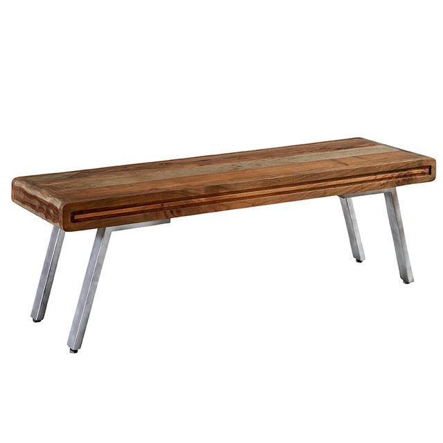 Austin Solid Wood Dining Bench in honey-toned finish with fluted pedestals