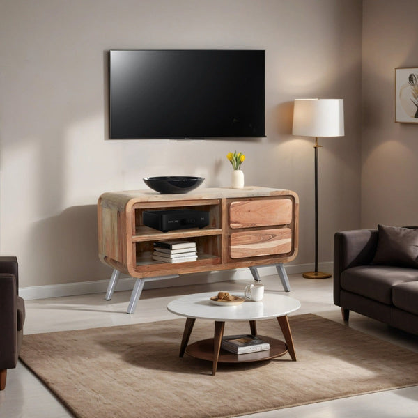 Aspen Medium TV Cabinet made from solid hardwood and reclaimed metal