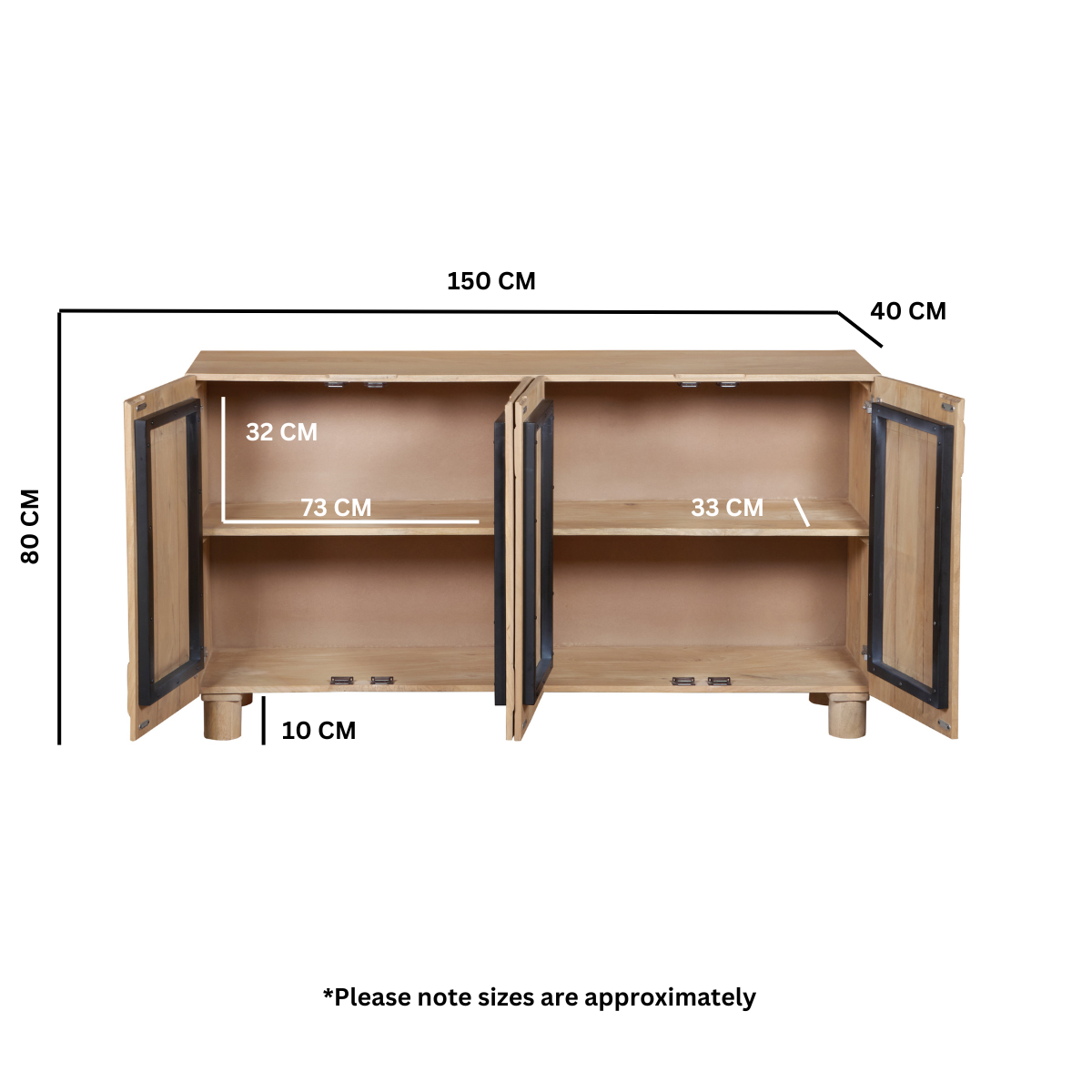 Austin solid wooden extra large sideboard made from mango wood