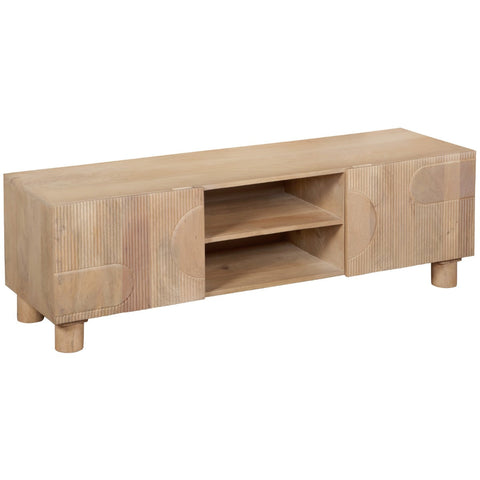 Austin Solid Wood TV Cabinet in light brown mango wood with fluted doors