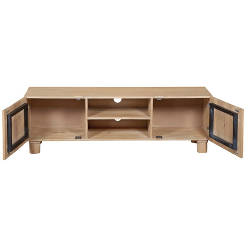 Austin Solid Wood TV Cabinet in light brown mango wood with fluted doors