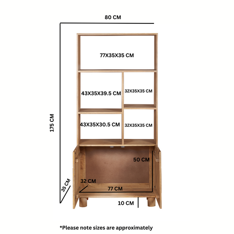 Austin Solid Wood Bookcase in mango wood with fluted pattern