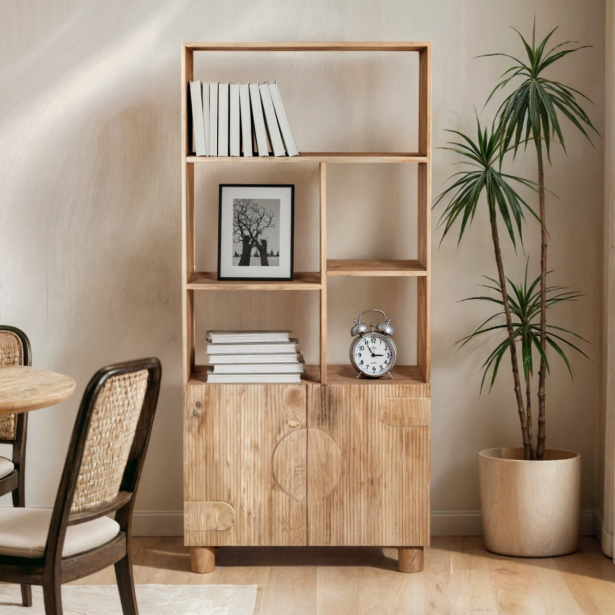 Austin Solid Wood Bookcase in mango wood with fluted pattern