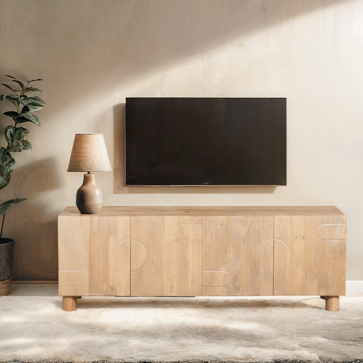 Austin solid wood large low board TV cabinet in a stylish living room