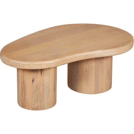 Austin Solid Wood Coffee Table in a stylish living room setting, showcasing its unique fluted design and natural mango wood finish.