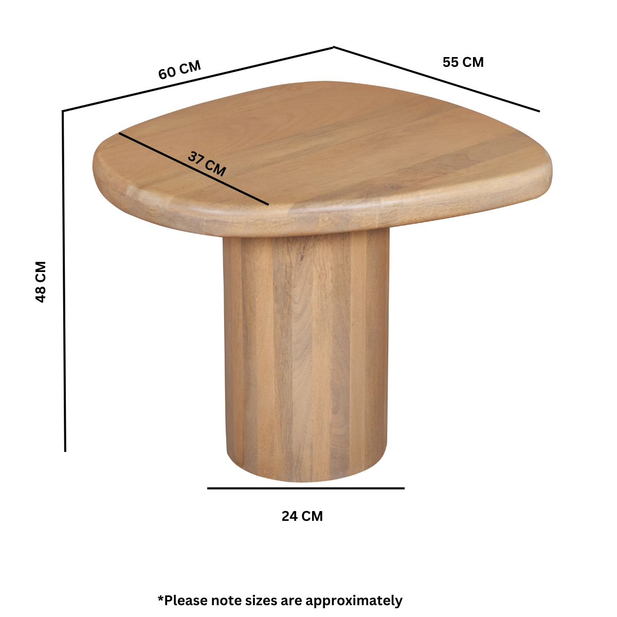 Austin solid wood side table with fluted design in a modern living room