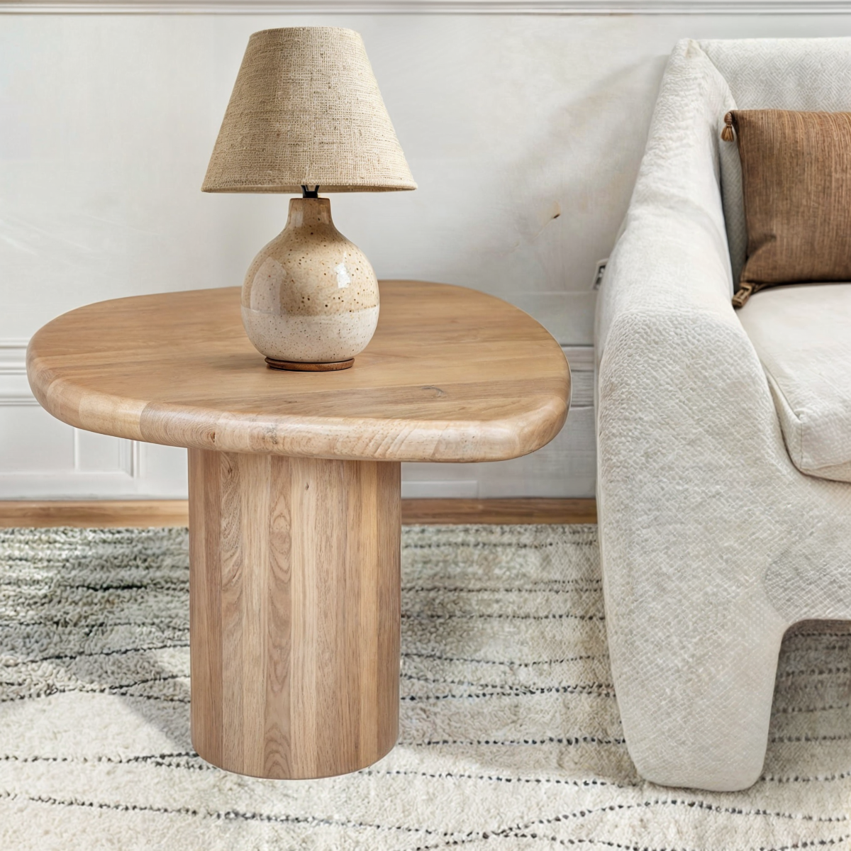 Austin solid wood side table with fluted design in a modern living room