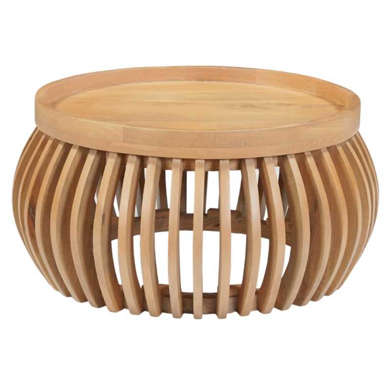 Indus Solid Wood Small Round Low Coffee Table - View 2