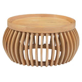 Indus Solid Wood Small Round Low Coffee Table - View 2