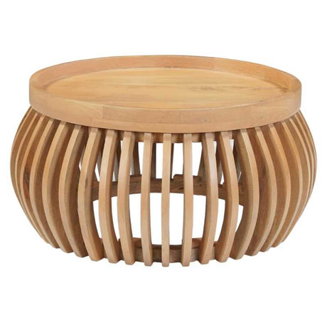 Indus Solid Wood Small Round Low Coffee Table - View 2