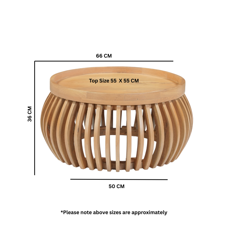 Indus Solid Wood Small Round Low Coffee Table